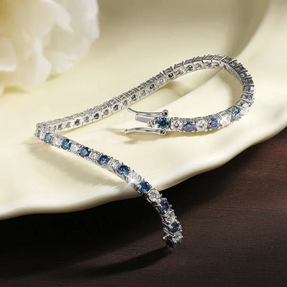 Blue Moissanite Tennis Bracelets for Women Man 3mm 4mm Lab Grow Diamond with Certificate 925 Silver Plated 18k Bracelet