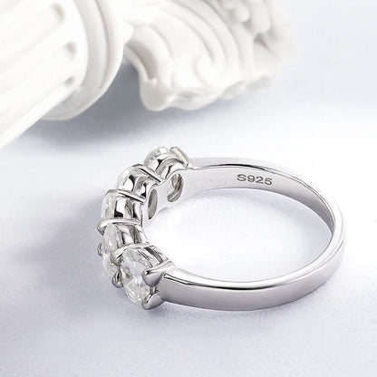4*6mm Oval Cut Full Moissanite Ring for Women 5 Stone Lab Diamond Half Eternity Band Luxury Jewelry 925 Sterling Silver