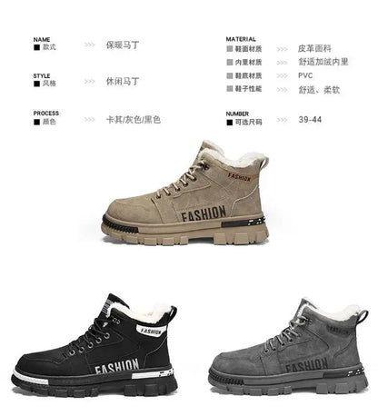 Men Snow Boots  Winter Anti Slip Plush Indoor Warm Cold Proof Snow Boots High Top Platform Lace Up Outdoor Sport Work Boots