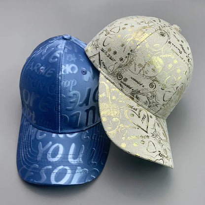 New Kpop Shiny Reflective Graffiti Letter Men Women Baseball Hats Cotton Comfortable Street Tie-dyed Fashion Sport Hip Hop Caps