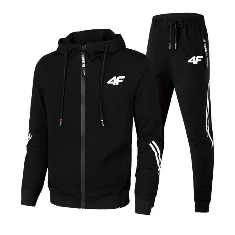 4F Print Zipper Long Sleeve Set Men Casual Outfit Fashion Streetwear Tracksuit Comfortable Loungewear