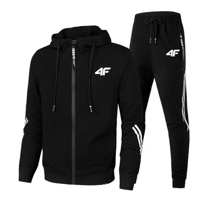 4F Print Zipper Long Sleeve Set Men Casual Outfit Fashion Streetwear Tracksuit Comfortable Loungewear