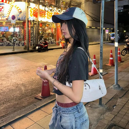 Tee Y2k Letter Print Off Shoulder Punk T-shirts Women Harajuku Summer Streetwear Grunge T Shirt Aesthetic Sexy Crop Tops