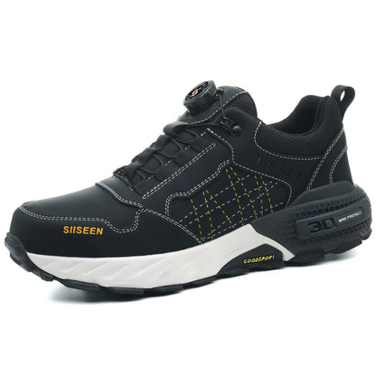 Men's safety shoes with anti - impact steel toes, puncture - resistant Kevlar, and rubber anti - slip soles for industrial work.