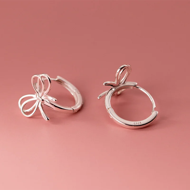 925 Sterling Silver Hollow Romantic Bow Huggies Ear Hoops Earrings for Women Fashion Elegant Charm Party Jewelry Gifts