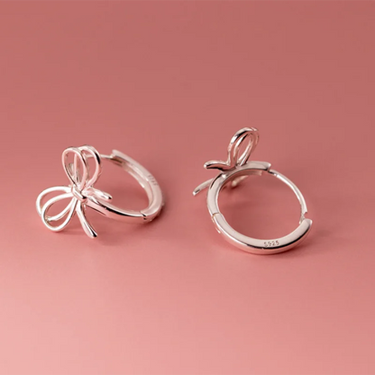 925 Sterling Silver Hollow Romantic Bow Huggies Ear Hoops Earrings for Women Fashion Elegant Charm Party Jewelry Gifts
