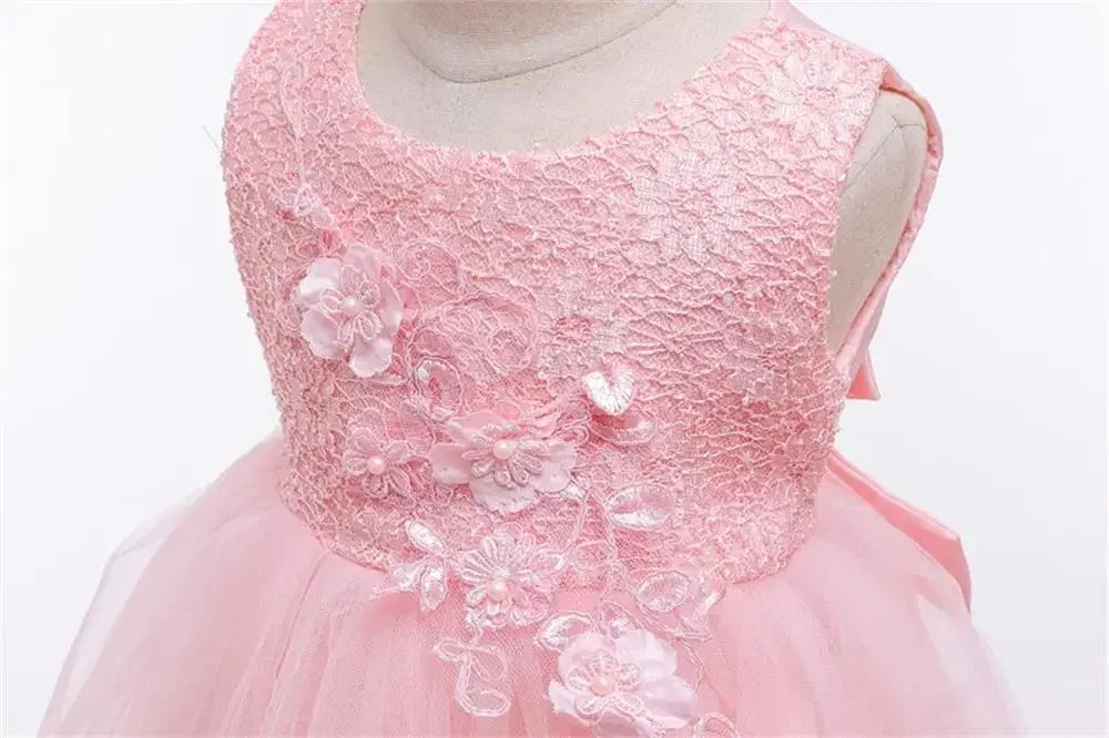 Asymmetric Toddler Evening Prom Dress Elegant Party Dresses For Girls Pink White Birthday DressLace Baby Girl Princess Dress