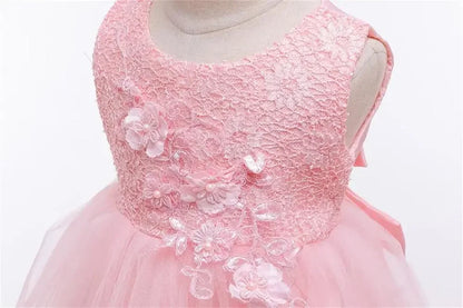 Asymmetric Toddler Evening Prom Dress Elegant Party Dresses For Girls Pink White Birthday DressLace Baby Girl Princess Dress
