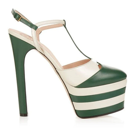 2026 Women's Round Head Sandals Thin Heels 5cm Thick Bottom Slope Heel Fish Mouth Rivet Sandal T-Platform Sandals Size34-43