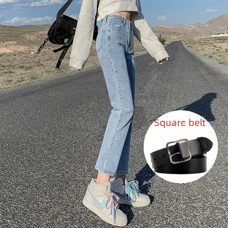 Light-colored High-waist Straight-leg Jeans Women Spring/autumn Slimming Elastic Versatile Tube Pants