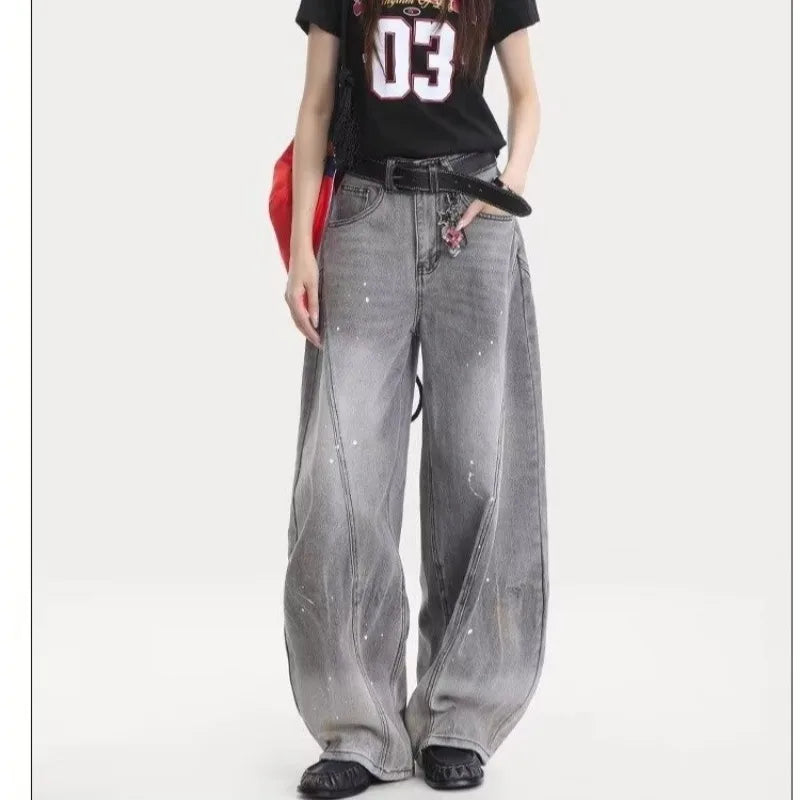 Retro washing smoke grey ink jeans