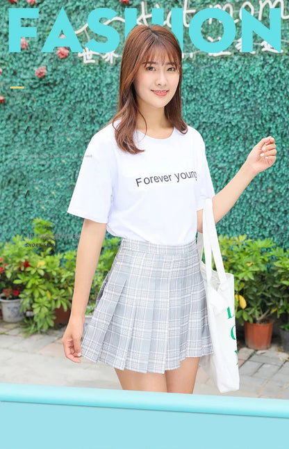 Women Preppy A-line Mini Wide Leg High Waist Harajuku Skirts Sexy Plaid Skirts Pleated Slim Mini Skirts Women Summer