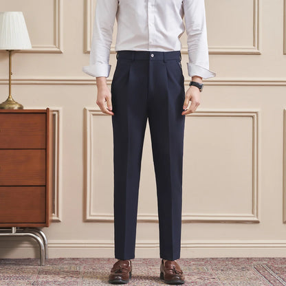 High Quality Men's Business Casual Slim-Fitting Suit Pants, Classic Solid Color Straight Work Trousers