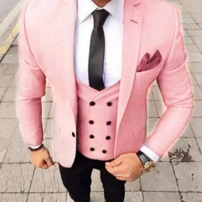 Men's Fashion Brown Slim Fit 3-Piece Suit Set with Blazer Vest Pants - Casual Wedding Prom Business Groom Tuxedo Clothing