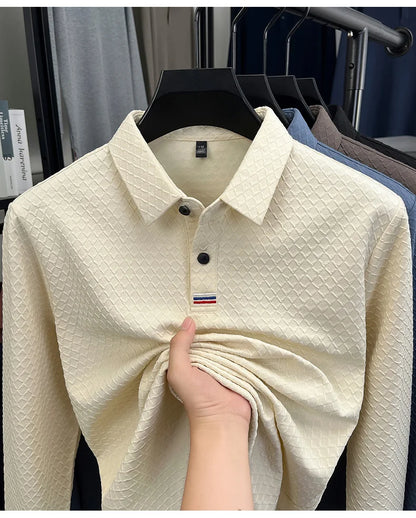 High quality fashion long sleeve polo shirt men's autumn new brand striped jacquard design Korean casual luxury lapel T-shirt