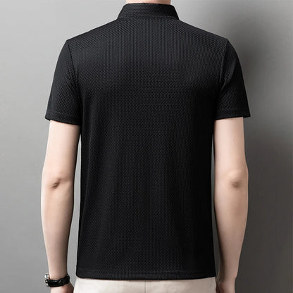 Men's Business Polos Casual Short Sleeved Bone Flower Solid Color POLO Shirt Fashion Breathable Comfortable Summer Versatile Top