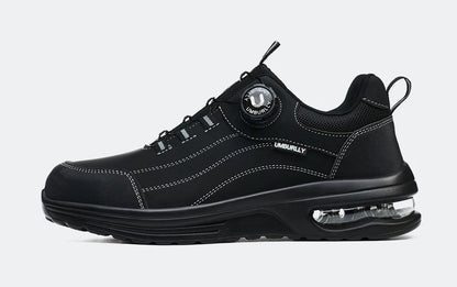 Men's Steel Toe Safety Work Boots Puncture Resistant Kevlar Midsole Air Cushioned Black Button Style Industrial Construction
