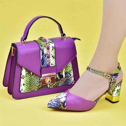 New Design Italian Shoe and Bag Set for Party In Women Ladies Shoes and Sandals Snake Print Heels Wedding Shoes for Women Bride