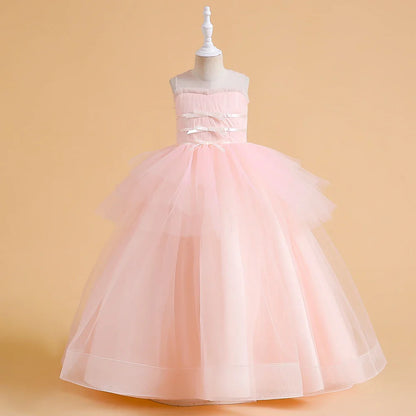 Vestidos de Festa de Daminha Batismo de Verão Meninas Elegante Tule Vestido de Noiva Formatura Menina Laço Princesa Vestido de Aniversário Fantasia de Natal