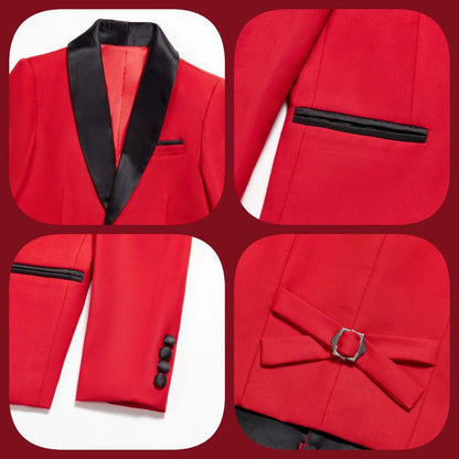 Boys' Formal Red  Black Tuxedo Suit with Black Bow Tie Elegant Flower Boy Outfit Weddings Kids' Formal Events  Special Occasions