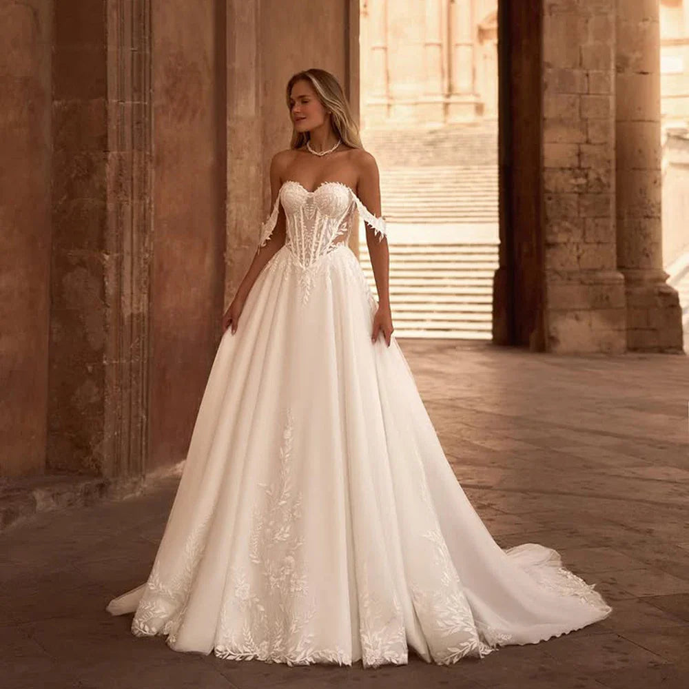 Off Shoulder Wedding Dress A-Line Evening Dresses Customizable
