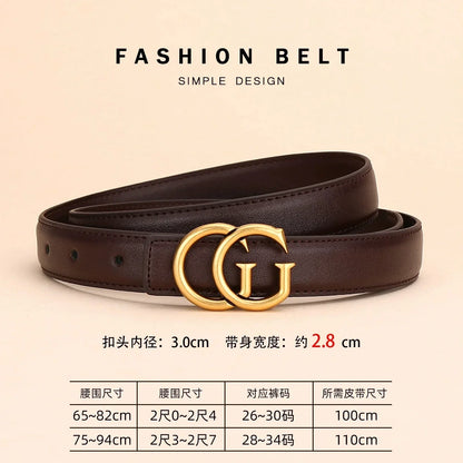 Women's leather belt with smooth buckle; simple and fashionable business belt for men; versatile belt for trousers