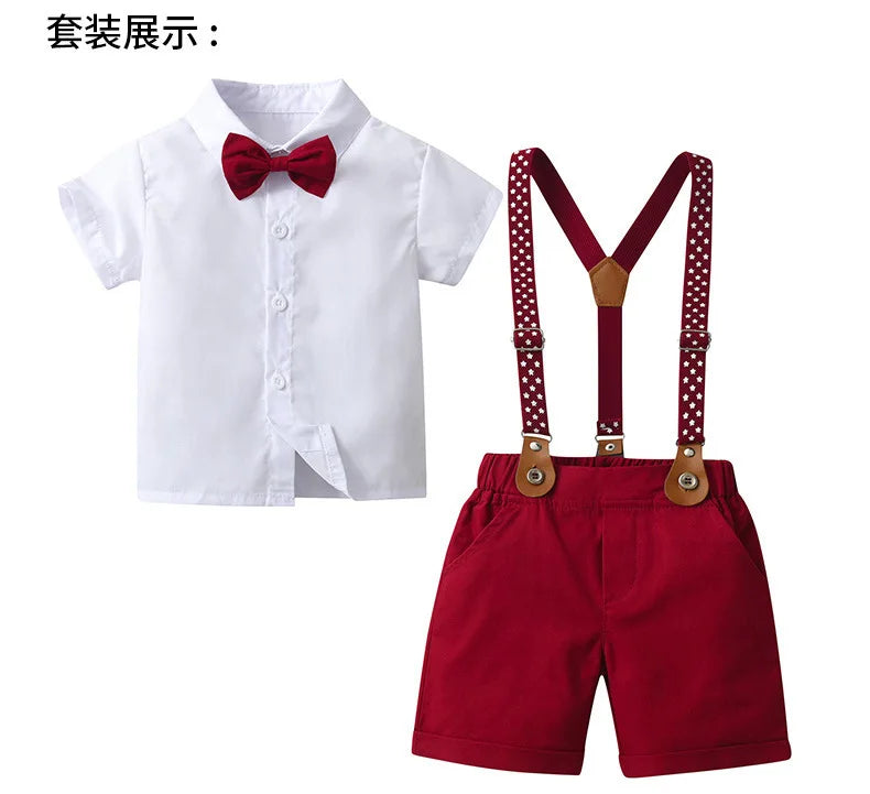 Baby Boys Gentleman 2pcs Summer Outfit Shirt Suspender Pants Set Formal Birthday Wedding Party Toddler Kids Gentleman Clothes