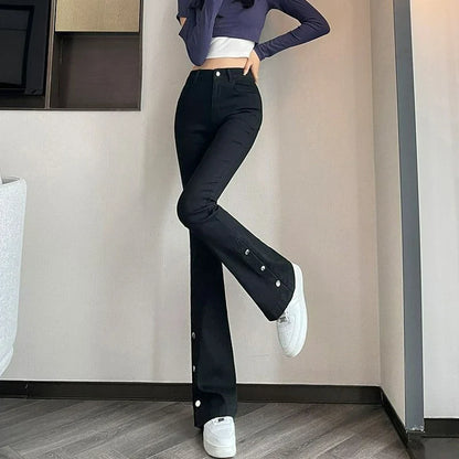 Y2K Casual Solid Slim Elastic Wash  Denim Pants
