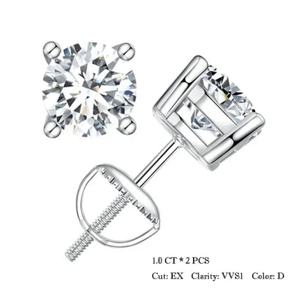 0.5-1ct Moissanite Screw Back Earrings for Women, D Color VVS1 Clarity Lab Created Diamond Earring White Gold Earrings
