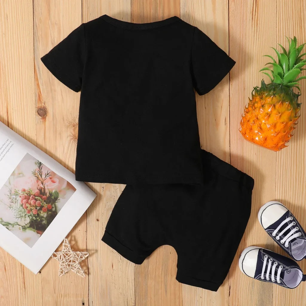 0-3 Years Toddler Newborn Baby Boy 2PCS Clothes Set Summer Casual Suit Letters Print Short Sleeve T-shirt + Shorts Sport Outfit