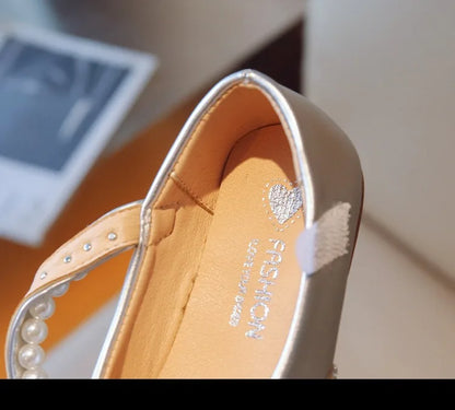 Size 23-34 Silver Bow Cute Princess Flat Shoes for Teenage Girls Casual Low Vamp Student Performance Dance Shoes