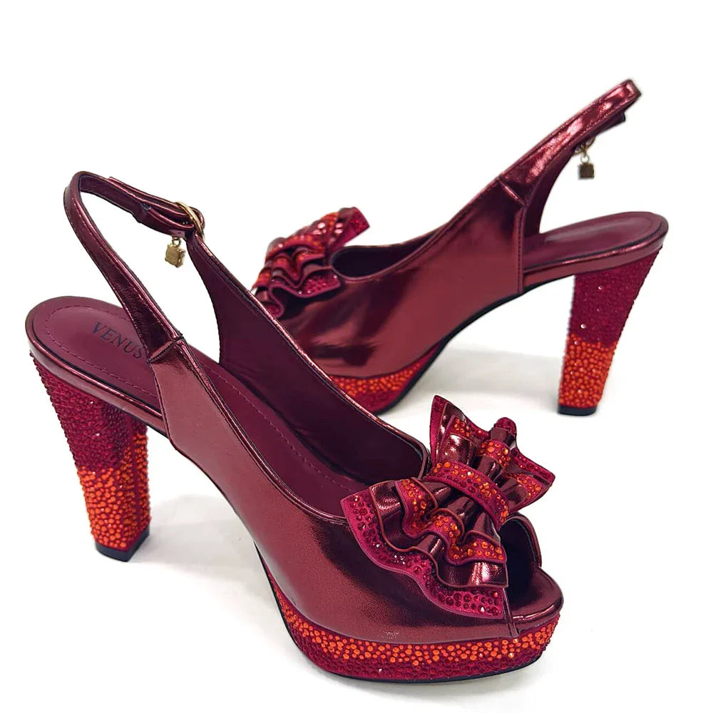Italian Design Fashion Style Ladies Shoes With Matching Bag Set 2024 Nigerian Shoes and Bag Set in Wine Color