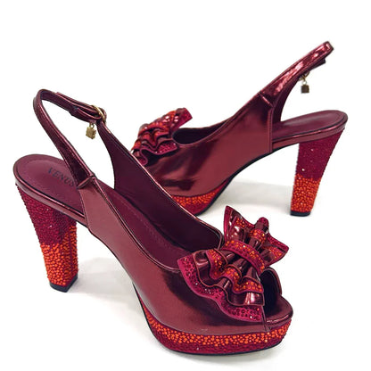 Italian Design Fashion Style Ladies Shoes With Matching Bag Set 2024 Nigerian Shoes and Bag Set in Wine Color