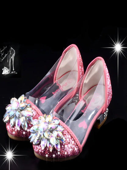Fashion Cinderella Crystal Bright Diamond Shoes Girl Princess Single Shoes Girl Performance High Heels Shoes