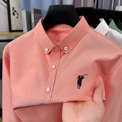 Luxury Goods High-end Embroidery 100% Pure Cotton Long Sleeved Shirt Men's New Shirt Men's Casual Loose Top Business Men