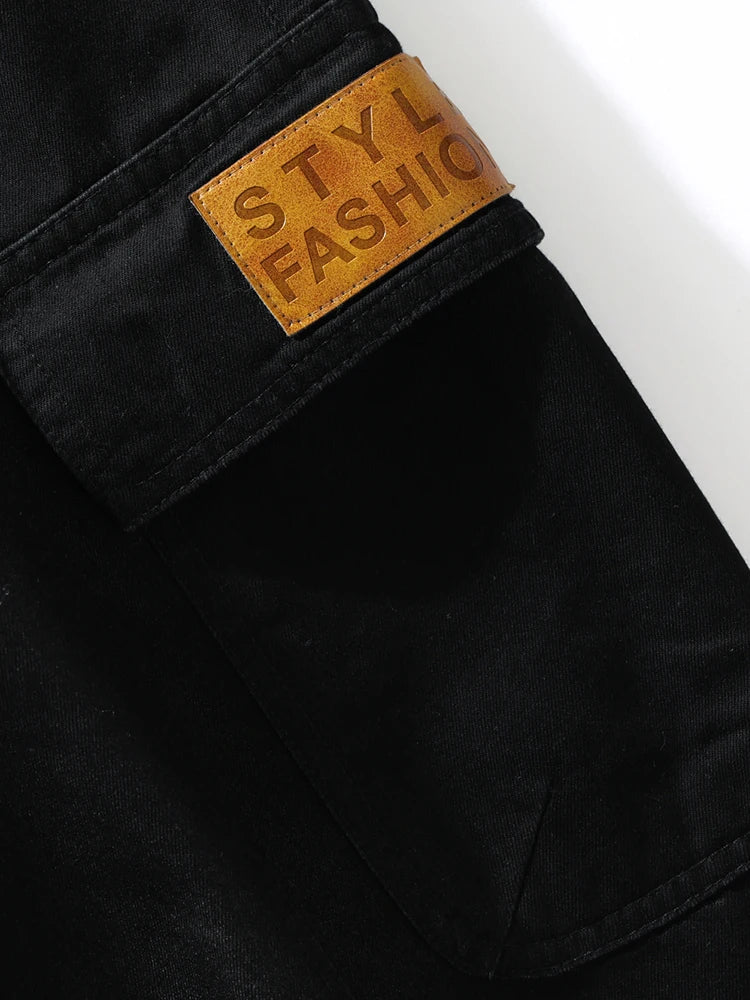 Men's Cargo Jeans with 5 Pockets Spring Summer All-Day Wide Leg Straight Baggy Jeans Brushed Warm Denim Pants Asian Size L-6XL