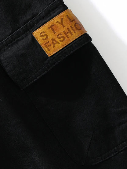 Men's Cargo Jeans with 5 Pockets Spring Summer All-Day Wide Leg Straight Baggy Jeans Brushed Warm Denim Pants Asian Size L-6XL