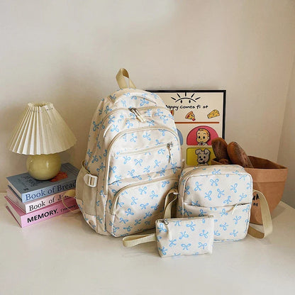 3Pcs/Set Bow Print Backpack with Crossbody Bag and Small Purse Bow Student Bookbag Simple Backpack for Elementary Middle Kids