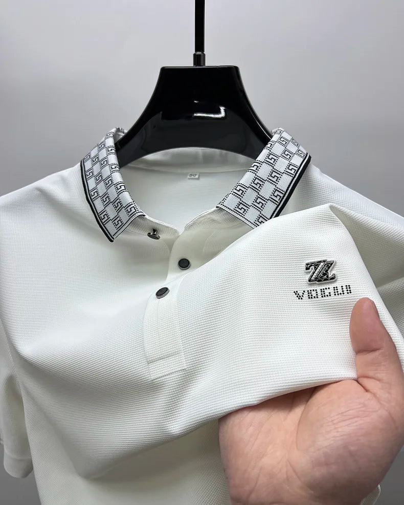 High-end brand short sleeve men's POLO shirt Summer New fashionable and personalized print design breathable ice silk T-shirt