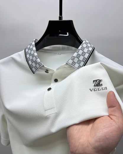 High-end brand short sleeve men's POLO shirt Summer New fashionable and personalized print design breathable ice silk T-shirt