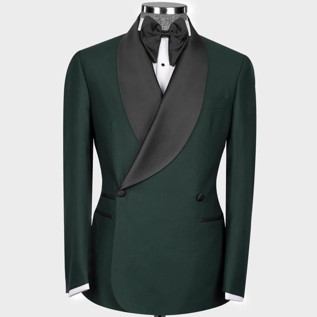 Men Suit 2 Pieces Black With Bright Lapel Double Button For Wedding Banquet Work Office Business Casual Jacket With Pants