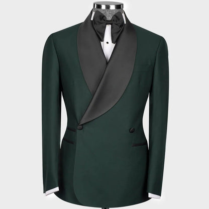 Men Suit 2 Pieces Black With Bright Lapel Double Button For Wedding Banquet Work Office Business Casual Jacket With Pants