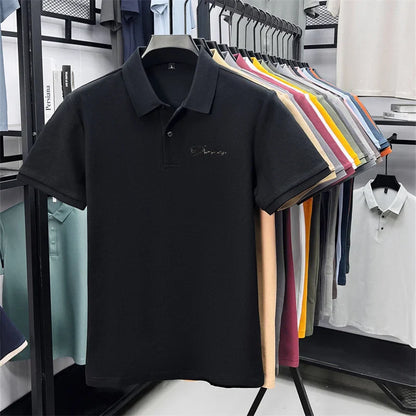 cotton100% hot sale men's new short sleeve polo shirt summer lapel letter printing ventilate t-shirt business classic mans wear