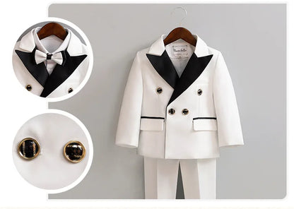 Children White Wedding Suit Boys Girls1 Year Birthday Dress Costume Kids Jacket Pants Bowtie Photograph Suit Flower Tuxedo Dress