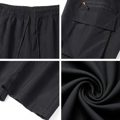 Men's Spring/Summer New Multi-pocket Quick-dry Straight-leg Cargo Pants, Waterproof Fabric with Drawstring Design