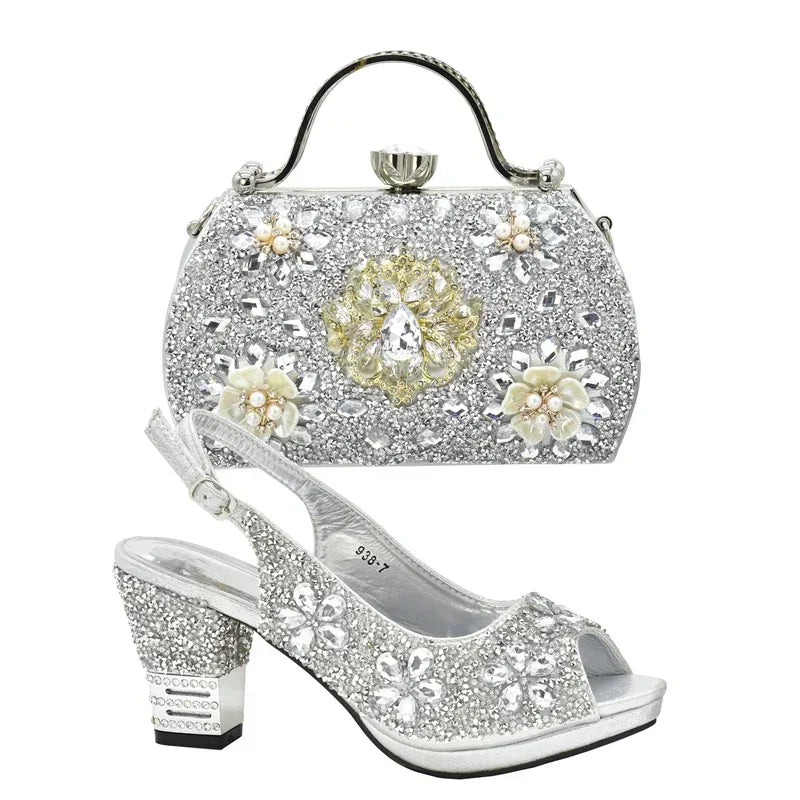 2026 Italian Shoes and Bags Matching Set with Rhinestone Plus Size Shoes Luxury Italian Shoe and Bag Set Wedding Shoes Bride