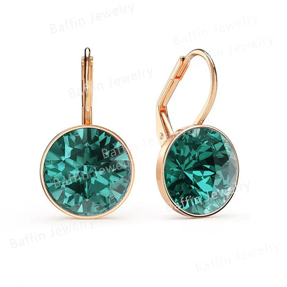 Earring for Women Christmas Birthday Premium Austrian Crystals Round Cut Dangle Silver Gold Color Pierced Jewelry