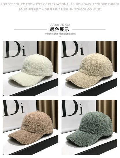Winter Hats For Women Baseball Caps Plush Thickened Warm Baseball Cap Female Casual Solid Color Fashion Design Outdoor