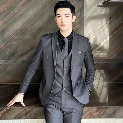 S-8XL (Blazer+ Vest + Pants) Men's fashion casual outdoor gentleman business wedding slim-fit formal British style wedding suit