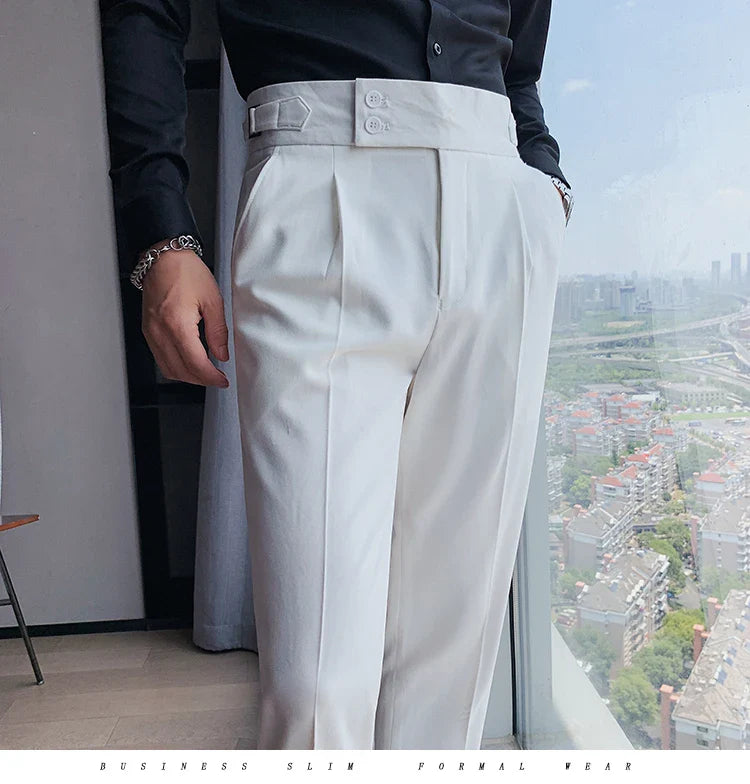 Men British Style Suits Pants New Male Solid High Waist Trousers High Quality Men Formal Slim Fit Business Casual Suit Pants